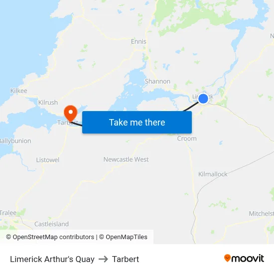 Limerick Arthur's Quay to Tarbert map