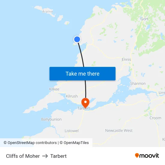 Cliffs of Moher to Tarbert map