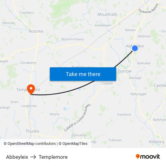 Abbeyleix to Templemore map