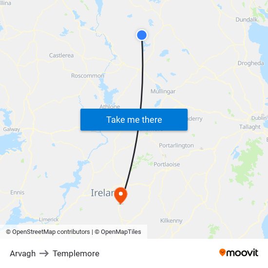 Arvagh to Templemore map