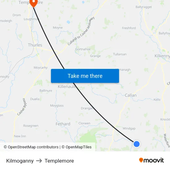 Kilmoganny to Templemore map