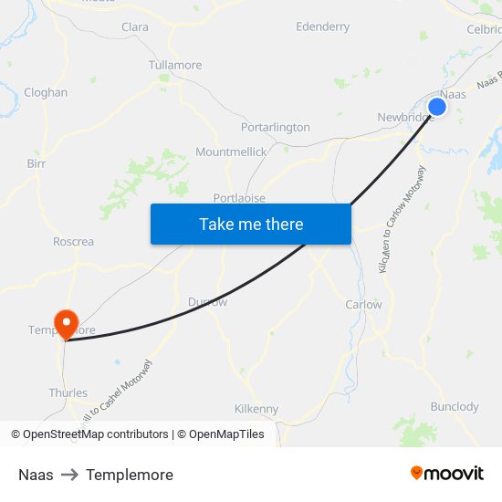 Naas to Templemore map