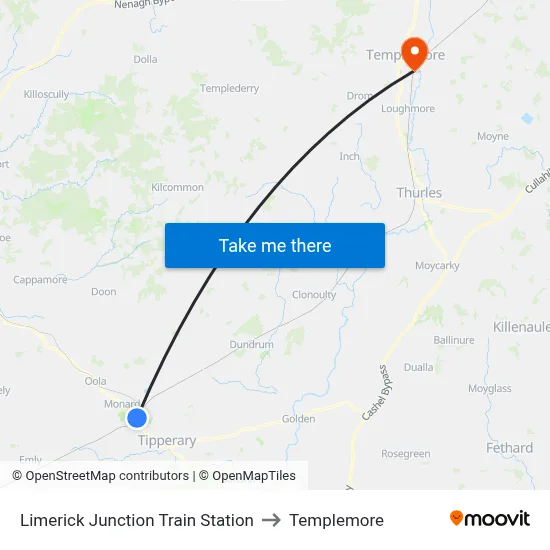 Limerick Junction Train Station to Templemore map