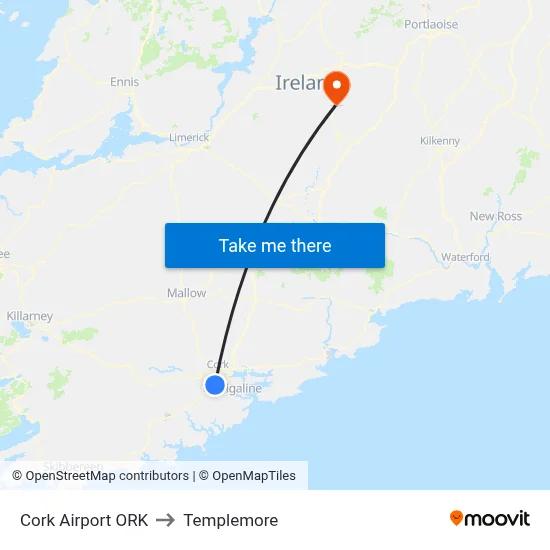 Cork Airport ORK to Templemore map