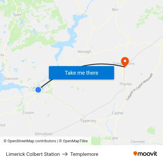 Limerick Colbert Station to Templemore map