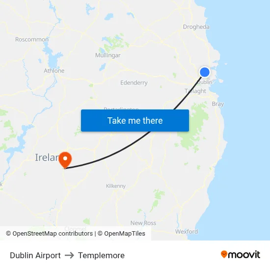Dublin Airport to Templemore map