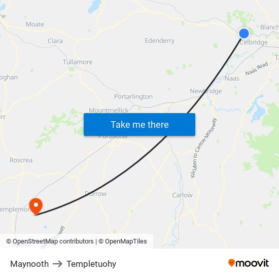 Maynooth to Templetuohy map