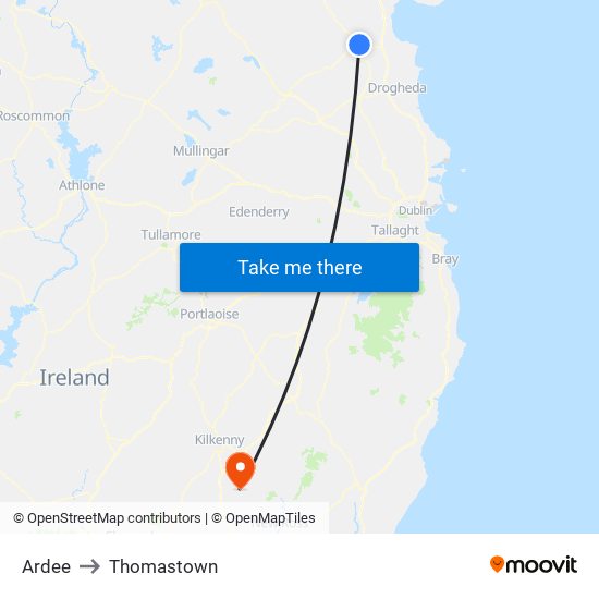 Ardee to Thomastown map
