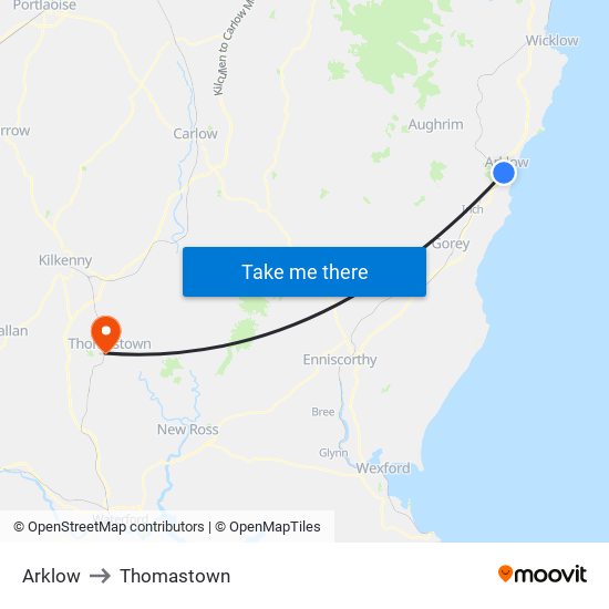 Arklow to Thomastown map