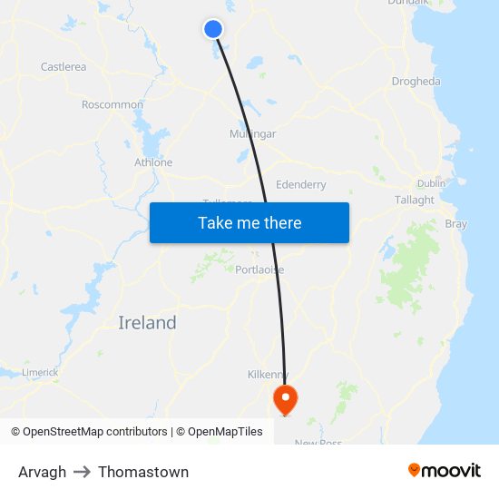 Arvagh to Thomastown map