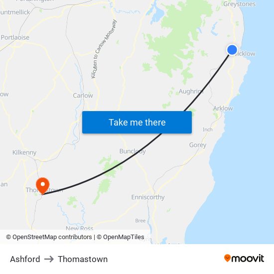 Ashford to Thomastown map