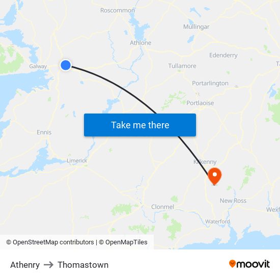 Athenry to Thomastown map