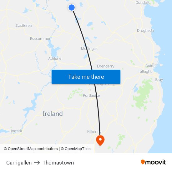 Carrigallen to Thomastown map