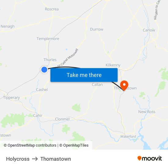 Holycross to Thomastown map