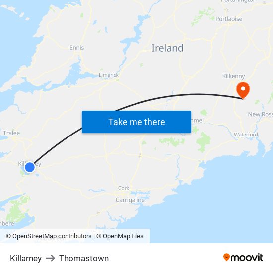 Killarney to Thomastown map