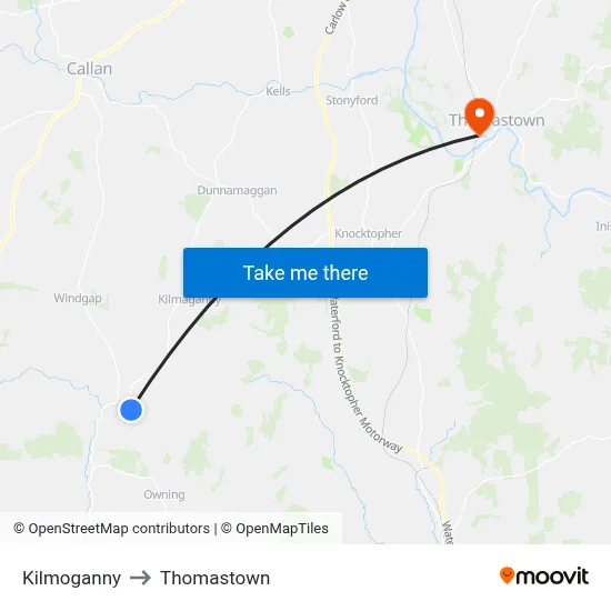 Kilmoganny to Thomastown map