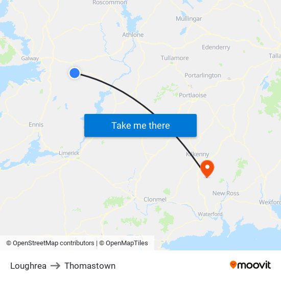 Loughrea to Thomastown map