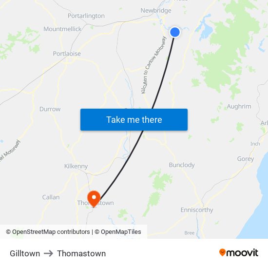 Gilltown to Thomastown map