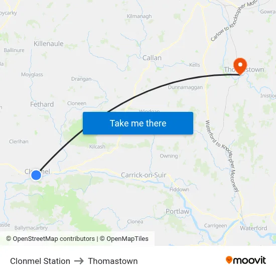 Clonmel Station to Thomastown map