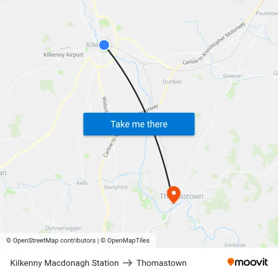 Kilkenny Macdonagh Station to Thomastown map