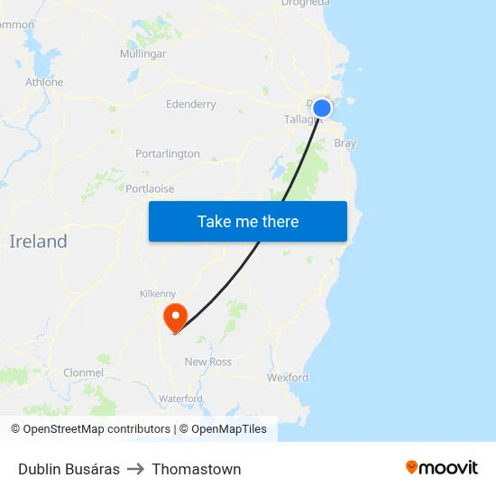 Dublin Busáras to Thomastown map
