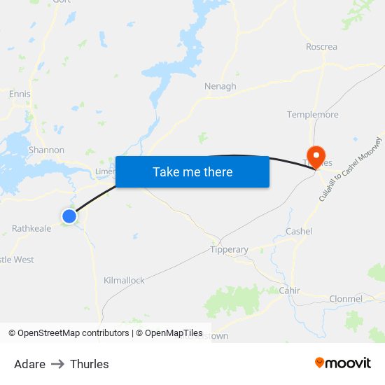 Adare to Thurles map