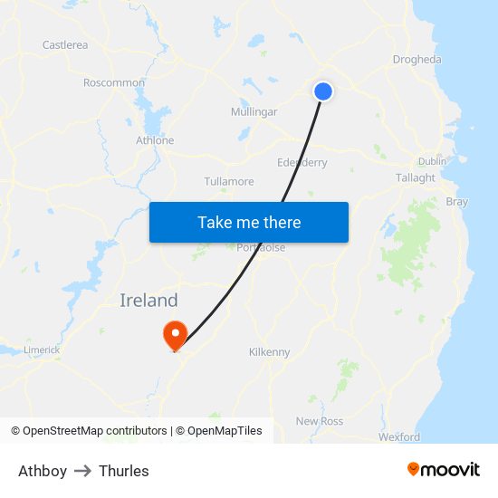 Athboy to Thurles map