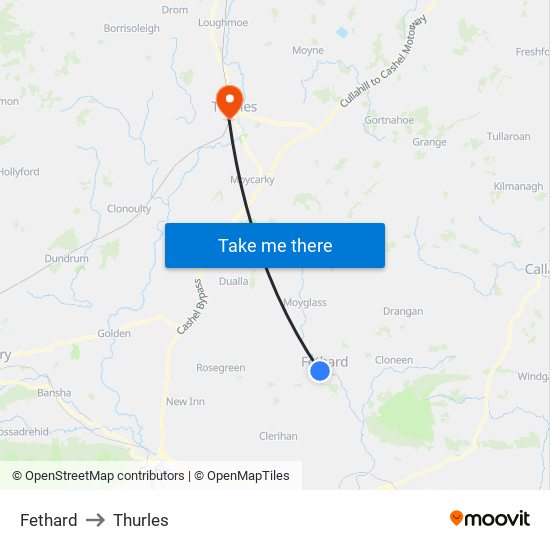 Fethard to Thurles map