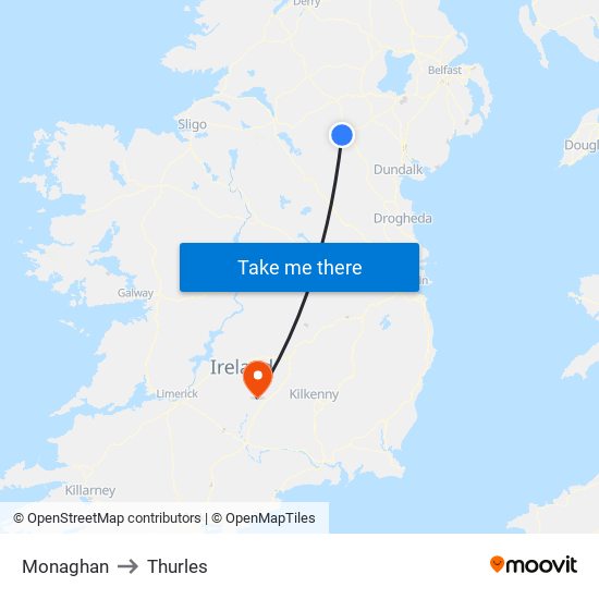 Monaghan to Thurles map