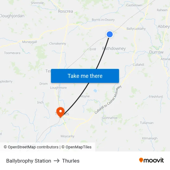Ballybrophy Station to Thurles map