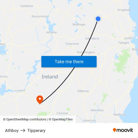 Athboy to Tipperary map