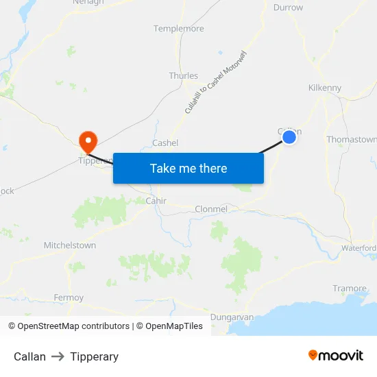 Callan to Tipperary map