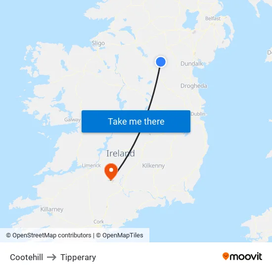 Cootehill to Tipperary map