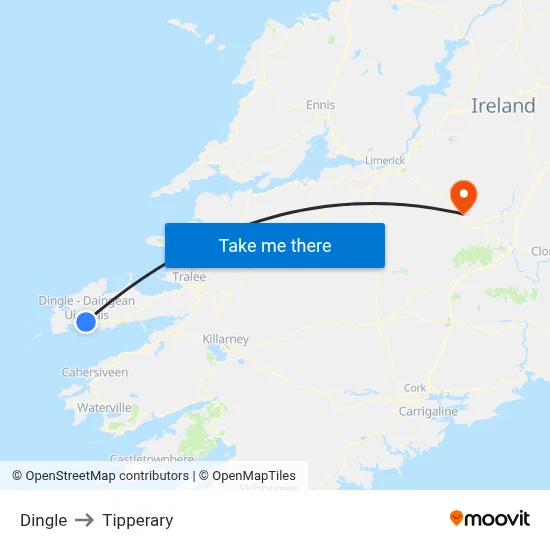 Dingle to Tipperary map