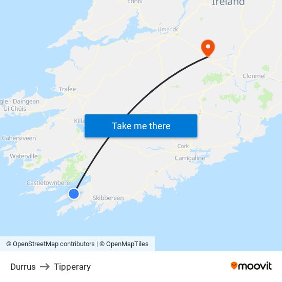 Durrus to Tipperary map