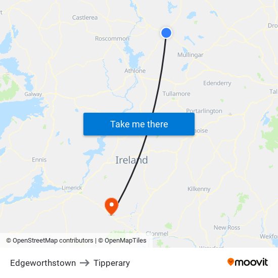 Edgeworthstown to Tipperary map