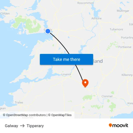 Galway to Tipperary map