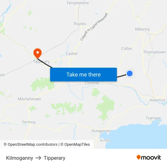 Kilmoganny to Tipperary map
