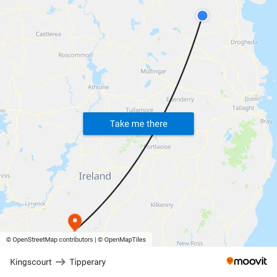 Kingscourt to Tipperary map