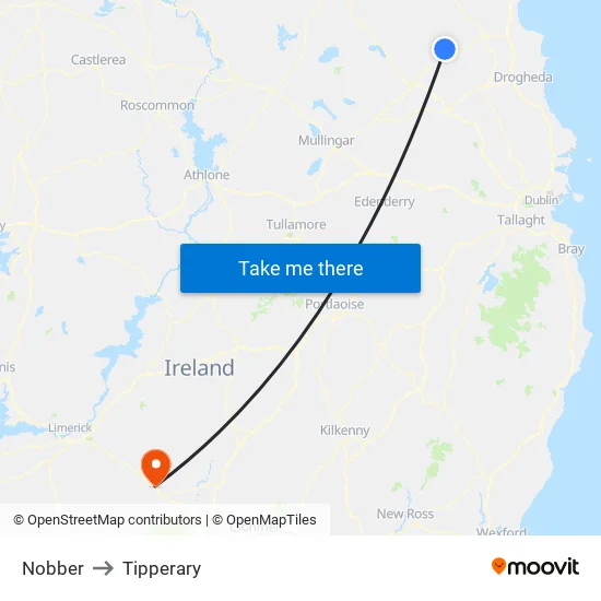 Nobber to Tipperary map