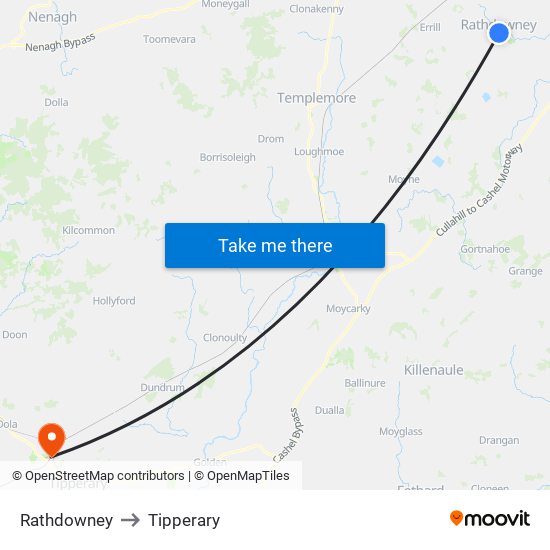 Rathdowney to Tipperary map