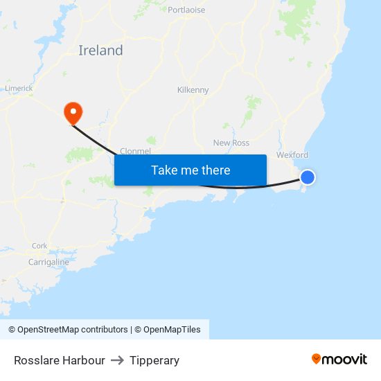 Rosslare Harbour to Tipperary map