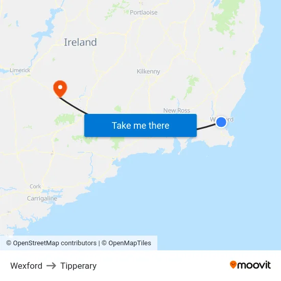 Wexford to Tipperary map