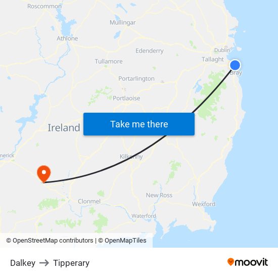 Dalkey to Tipperary map