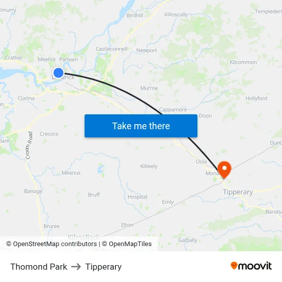 Thomond Park to Tipperary map