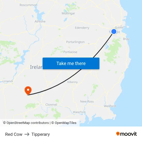 Red Cow to Tipperary map