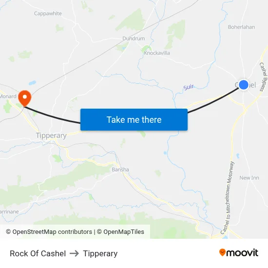 Rock Of Cashel to Tipperary map