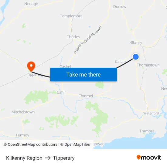 Kilkenny Region to Tipperary map
