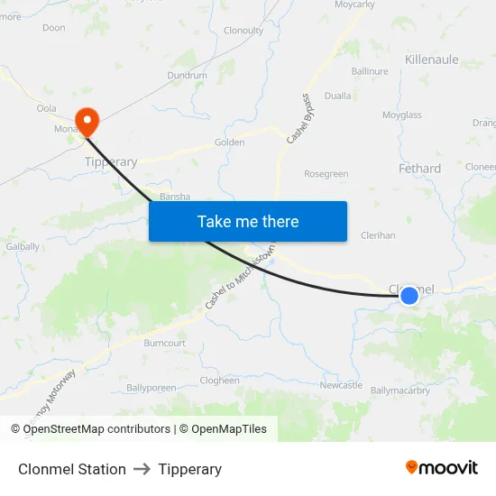 Clonmel Station to Tipperary map