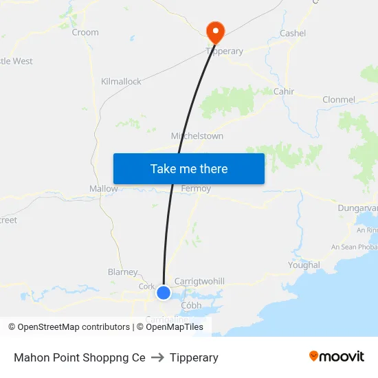 Mahon Point Shoppng Ce to Tipperary map